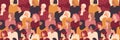 Multinational different beauty women seamless pattern. Different ethnicity women: African, Asian, Chinese, European.