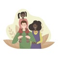 Multinational happy family. Husband European, wife Black woman and daughter. girl sitting on her father`s shoulders. The concept o Royalty Free Stock Photo