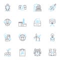 Multinational industry linear icons set. Globalization, Diversity, Expansion, Integration, Nerks, Collaboration