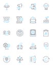 Multinational industry linear icons set. Globalization, Diversity, Expansion, Integration, Nerks, Collaboration