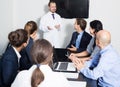 Multinational interns and professor cooperating Royalty Free Stock Photo