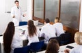 Multinational interns and professor having discussion Royalty Free Stock Photo