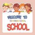 Back to school. design. Children hold banner