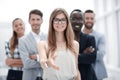 Portrait of joyful business team against a white background