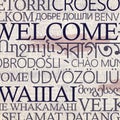 Multinational stand with word welcome in different languages Royalty Free Stock Photo