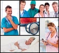 Multipanel of doctors attending to patients Royalty Free Stock Photo