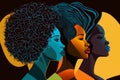 Multiple afro american women faces graphic illustration.