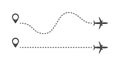 Multiple aircraft routes with dotted lines. Traveler tracks marked with dotted lines. Aircplane tracking on route on white