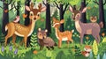 Multiple animals in the forest with stickers, in the style of dau al set, AI generated