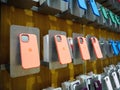 Multiple Apple iPhone cases silicone and leather in Apple Computers store for