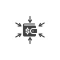 Multiple arrows pointing to a wallet vector icon