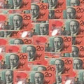Multiple Australian twenty dollar $20 banknotes scattered down on top of each Royalty Free Stock Photo