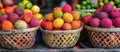 Assorted Fruits in Overflowing Baskets Royalty Free Stock Photo