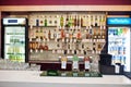 Multiple beer taps in a row against bar with bottles Royalty Free Stock Photo