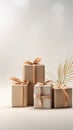 Multiple beige presents in japandi, wabi sabi style minimalist background