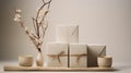 Multiple beige presents in japandi, wabi sabi style minimalist background
