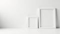 Multiple blank white picture frames various sizes, white backdrop, arrangement, collection Royalty Free Stock Photo