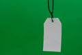 Multiple blank white tag price hanging on green background