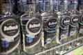 Multiple Bottles of Bulbash Vodka on Display in a Store Shelf During the Day Showing Distinct Labels and Clear Liquid Royalty Free Stock Photo