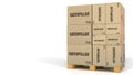 Multiple boxes with Caterpillar logo. Editorial 3D rendering