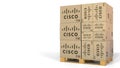 Multiple boxes with Cisco logo. Editorial 3D rendering