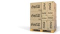 Multiple boxes with Coca-Cola logo. Editorial 3D rendering
