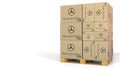 Multiple boxes with Mercedez-Benz logo. Editorial 3D rendering