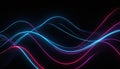 Intertwining bright blue and magenta neon lines forming a dynamic abstract wave pattern on black Royalty Free Stock Photo