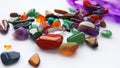 Multiple bright coloured semi precious gemstones and gems for decoration