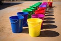 multiple buckets arranged for a water relay