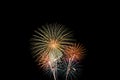 Multiple bursts of green gold fireworks Royalty Free Stock Photo