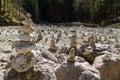 Multiple cairns of stacked stones Royalty Free Stock Photo