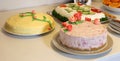 Multiple Homemade Cakes: Yellow Buttercream Cake, Pink Berry Cake and Sandwich Cake Royalty Free Stock Photo