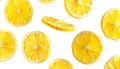 Multiple candied lemon slices falling on transparent background Royalty Free Stock Photo