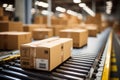 Multiple Cardboard box packages on conveyor roller ready for shipping Royalty Free Stock Photo