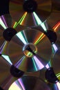 Multiple CDs DVDs on pile closeup detail Royalty Free Stock Photo