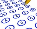 Multiple choice bubble answer sheet Royalty Free Stock Photo