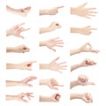 Multiple collection hand of woman in vertical gesture isolated on white background