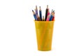 Multiple color pencils in yellow glass Royalty Free Stock Photo