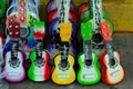 Colorful small guitar toys backgrounds, La Bufadora sea geyser, Baja California