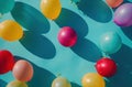 multiple colored balloons are on a blue background, Royalty Free Stock Photo