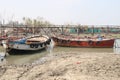 multiple colored wooden fishing boat