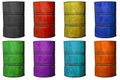 Multiple colors old oil barrel tank objects isolated for industrial graphics design