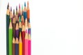 Multiple colour wooden pencil on white Royalty Free Stock Photo