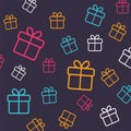 Multiple colourful outlined presents over grey background