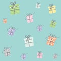 Multiple colourful presents over green background