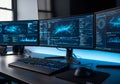 Multiple Computer Monitors Displaying Data and Analytics Dashboards Royalty Free Stock Photo
