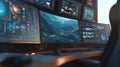 Multiple Computer Screen Setup Displaying Data Royalty Free Stock Photo