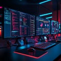 Multiple Computer Screens Displaying Code and Data Visualization Royalty Free Stock Photo