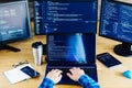 Software developer, freelancer working with program code Royalty Free Stock Photo